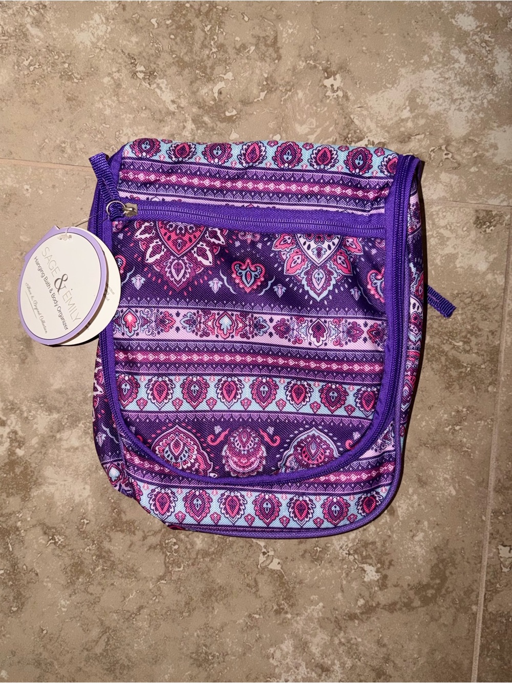 Sage & Emily Purple Patterned Hanging Toiletries Bag